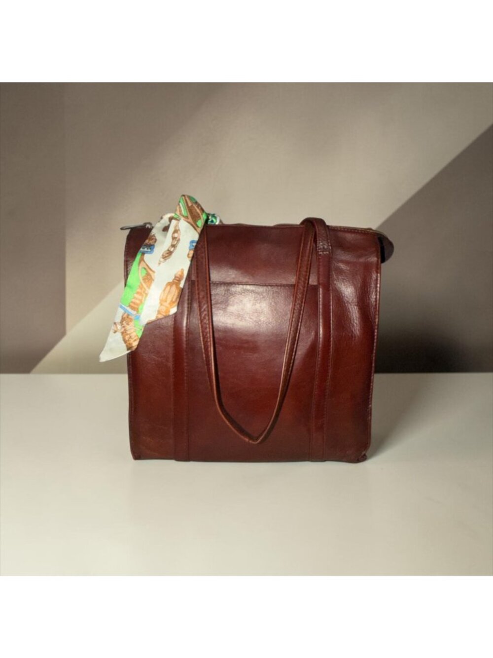 VTG NAOT Tote Burgundy Brown Oiled Leather Shoulder Bag 90s Israel Y2K Laptop - Picture 3 of 10
